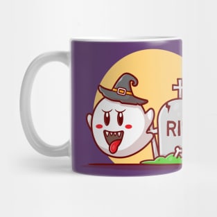 Cute Scary Ghost Cartoon Vector Icon Illustration Mug